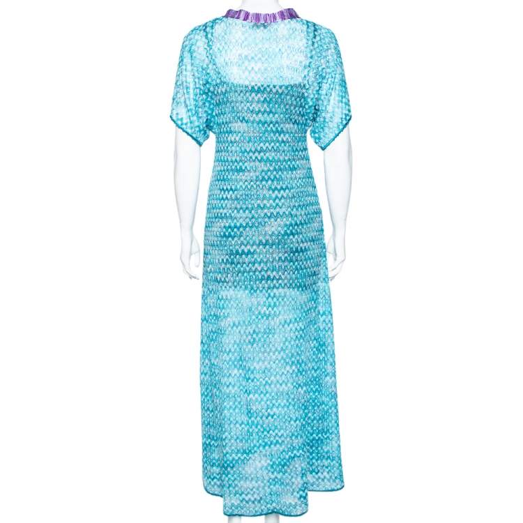 مملوكة مسبقًا Missoni Mare Blue Textured Knit V-Neck Maxi Dress S