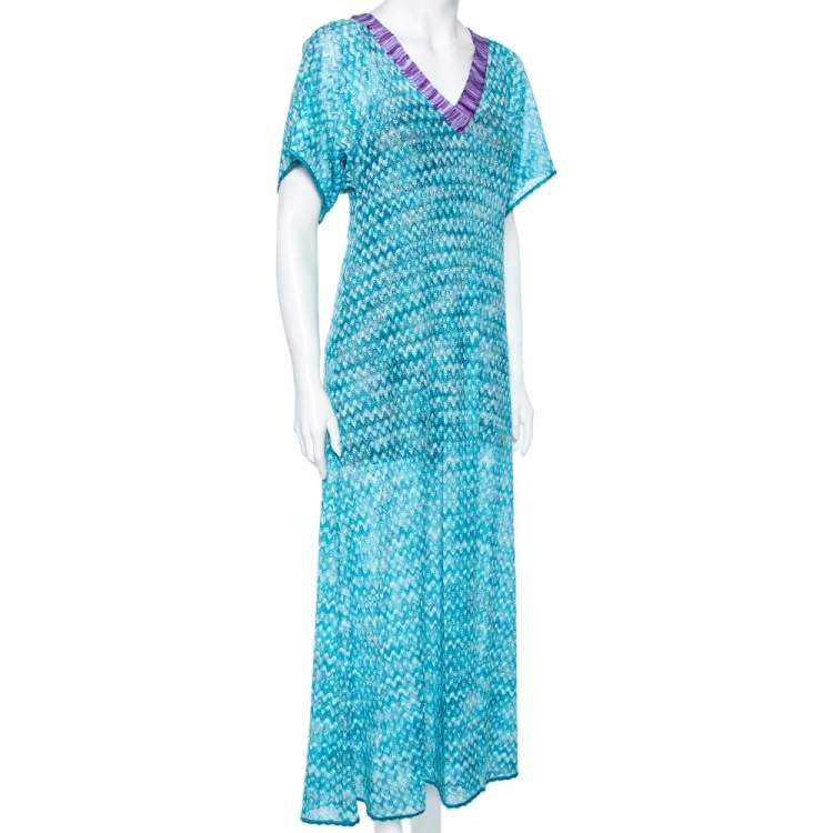 مملوكة مسبقًا Missoni Mare Blue Textured Knit V-Neck Maxi Dress S