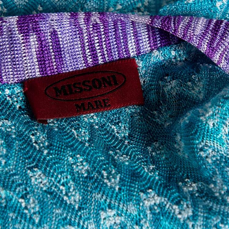 مملوكة مسبقًا Missoni Mare Blue Textured Knit V-Neck Maxi Dress S