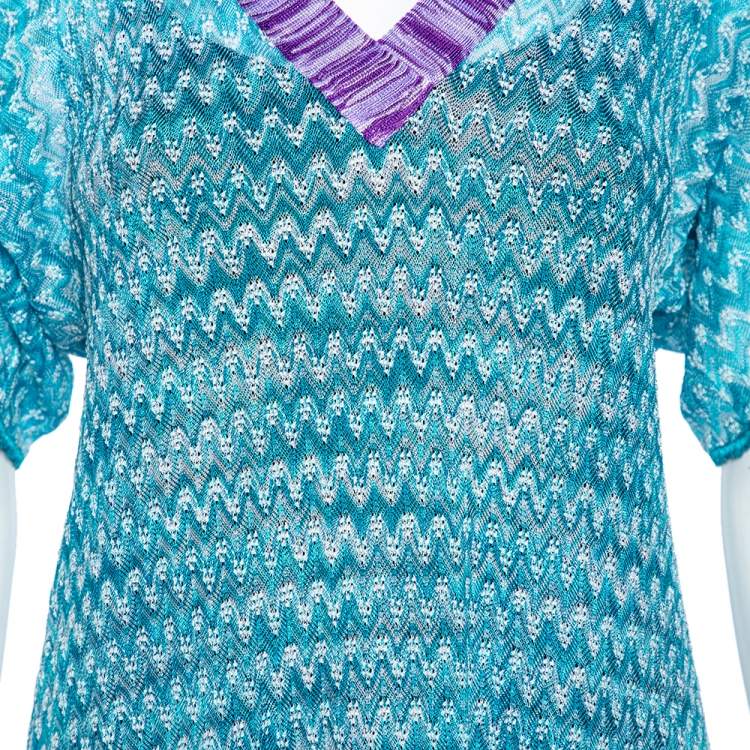 مملوكة مسبقًا Missoni Mare Blue Textured Knit V-Neck Maxi Dress S