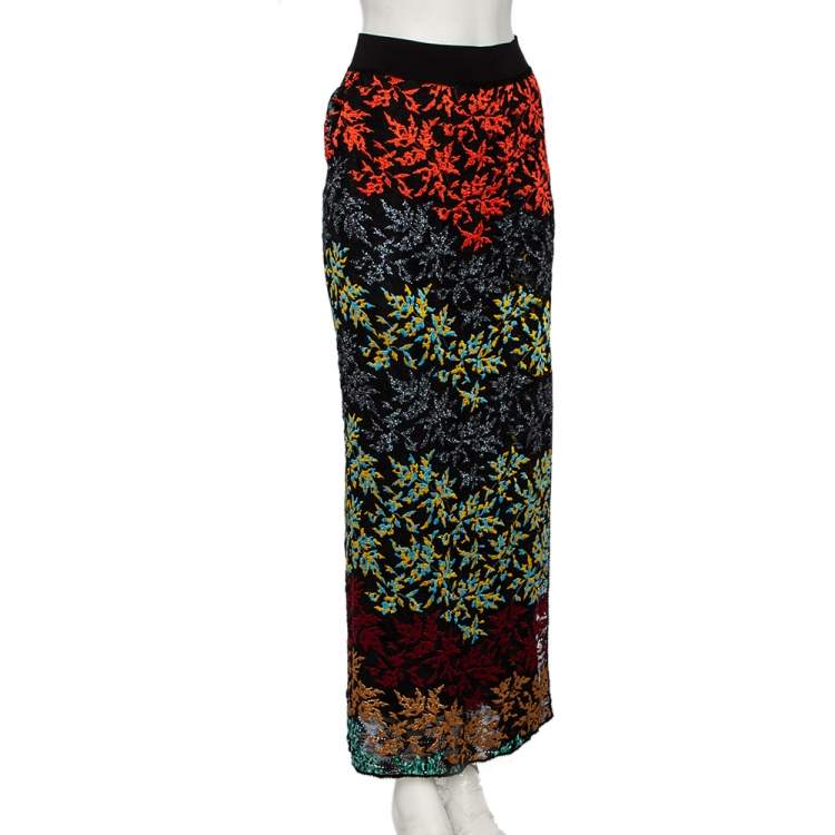 Pre Owned Missoni Multicolor Patterned Lurex Knit Side Slit Detailed Skirt M