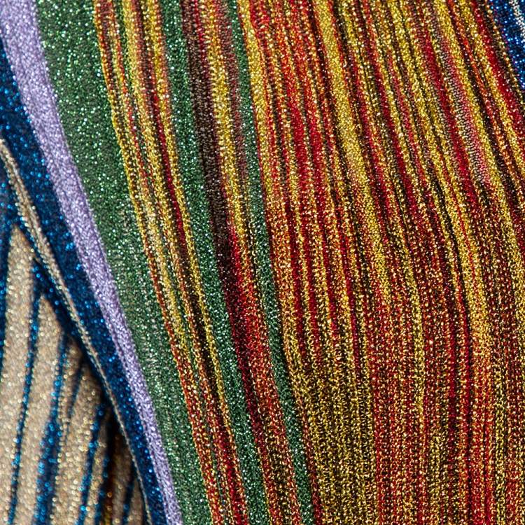Pre Owned Missoni Multicolored Striped Lurex Knit Open Front Cardigan L