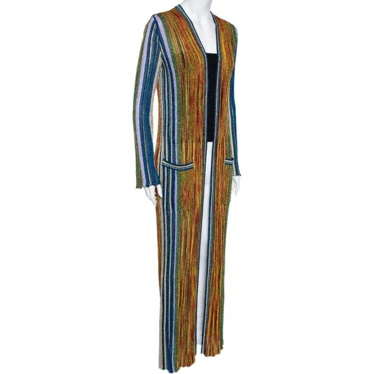 Pre Owned Missoni Multicolored Striped Lurex Knit Open Front Cardigan L
