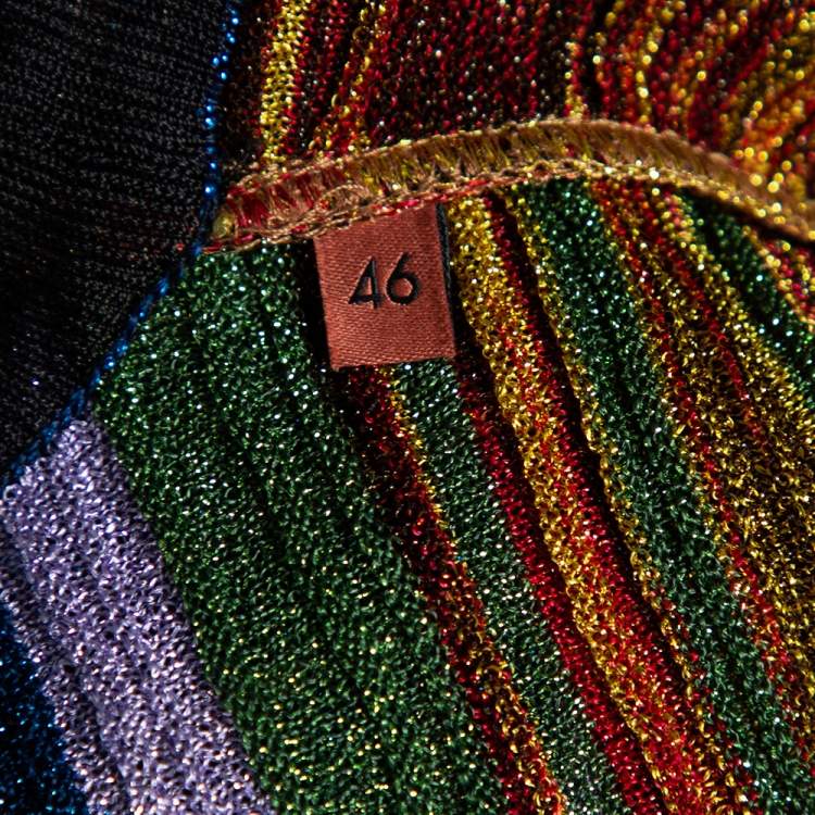 Pre Owned Missoni Multicolored Striped Lurex Knit Open Front Cardigan L