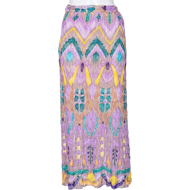 Pre Owned Missoni Multicolored Patterned Knit Maxi Skirt M