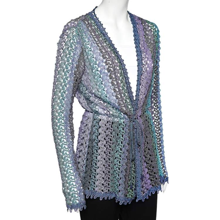 Pre Owned Missoni Multicolor Perforated Lurex Knit Tie Detail Shrug M