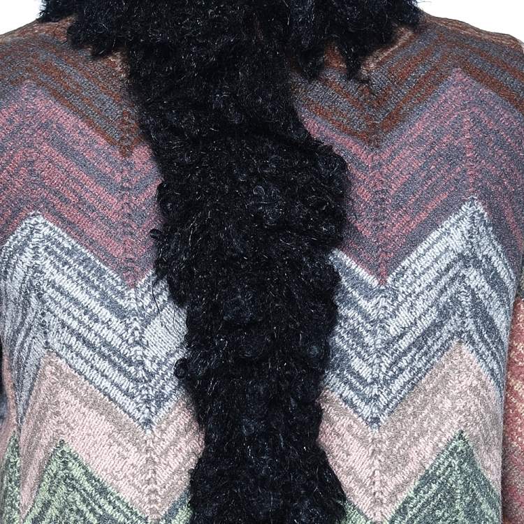 Pre Owned Missoni Multicolor patterned Wool Faux Fur Trim Detail Button Front Coat M