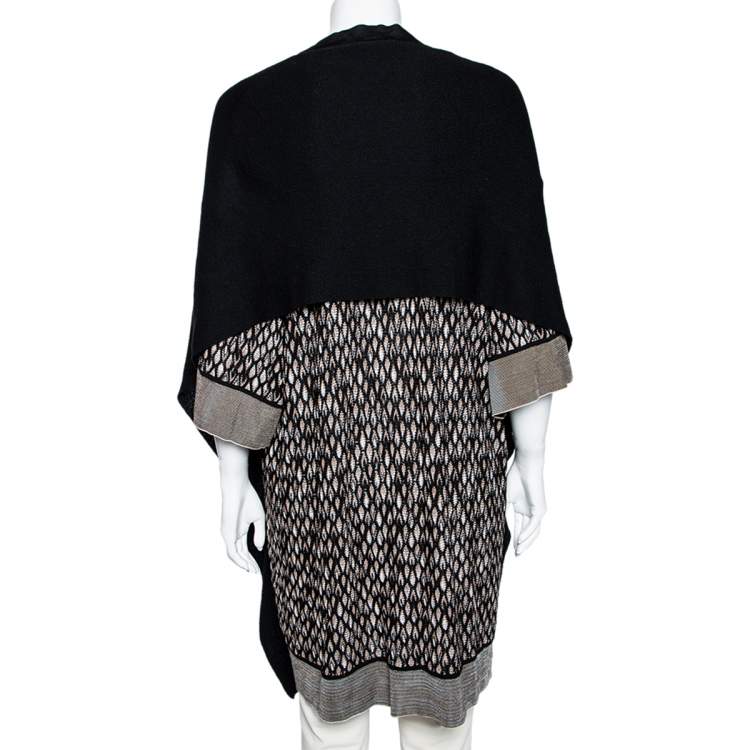 Pre Owned Missoni Black Patterned Knit Overlay Detail Oversized Long Cardigan M