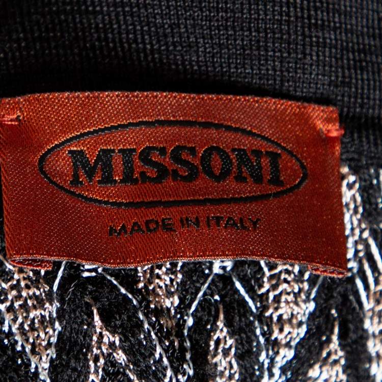 Pre Owned Missoni Black Patterned Knit Overlay Detail Oversized Long Cardigan M