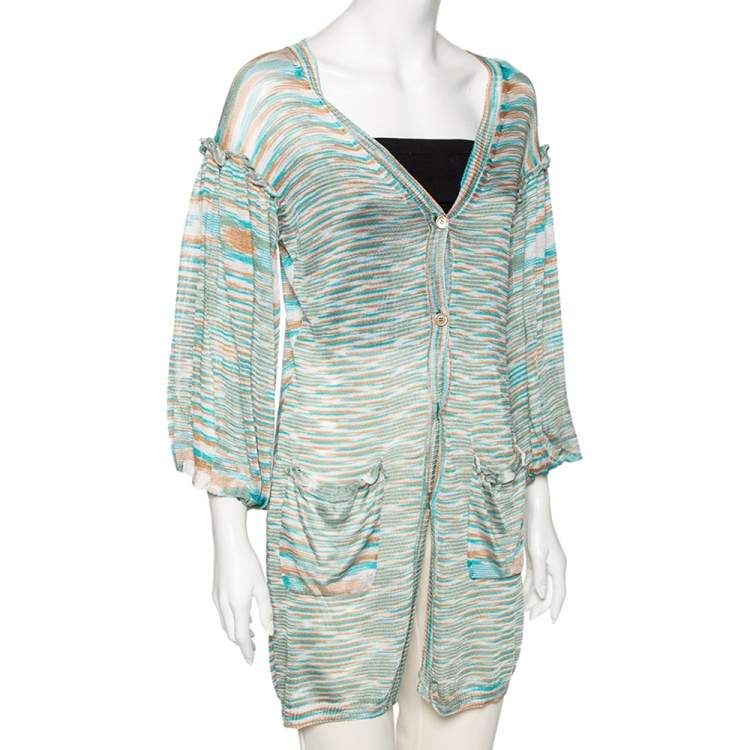 Pre Owned Missoni Multicolor Striped Knit Button Front Cardigan M