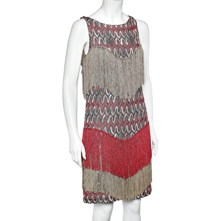 Pre Owned Missoni Multicolor Patterned Knit Fringed Sleeveless Mini Dress M