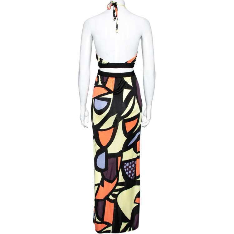 Pre Owned M Missoni Multicolored Printed Jersey Halter Neck Maxi Dress XS