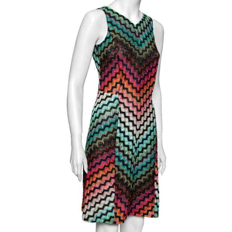 Pre Owned Missoni Multicolored Zig-Zag Patterned Knit Sleeveless Dress S