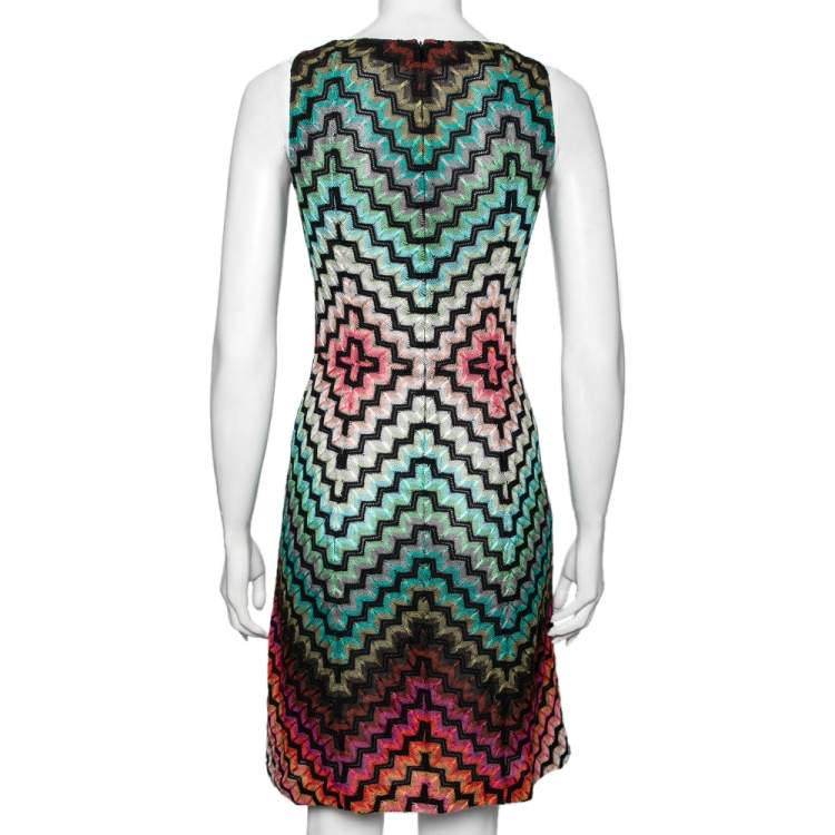 Pre Owned Missoni Multicolored Zig-Zag Patterned Knit Sleeveless Dress S