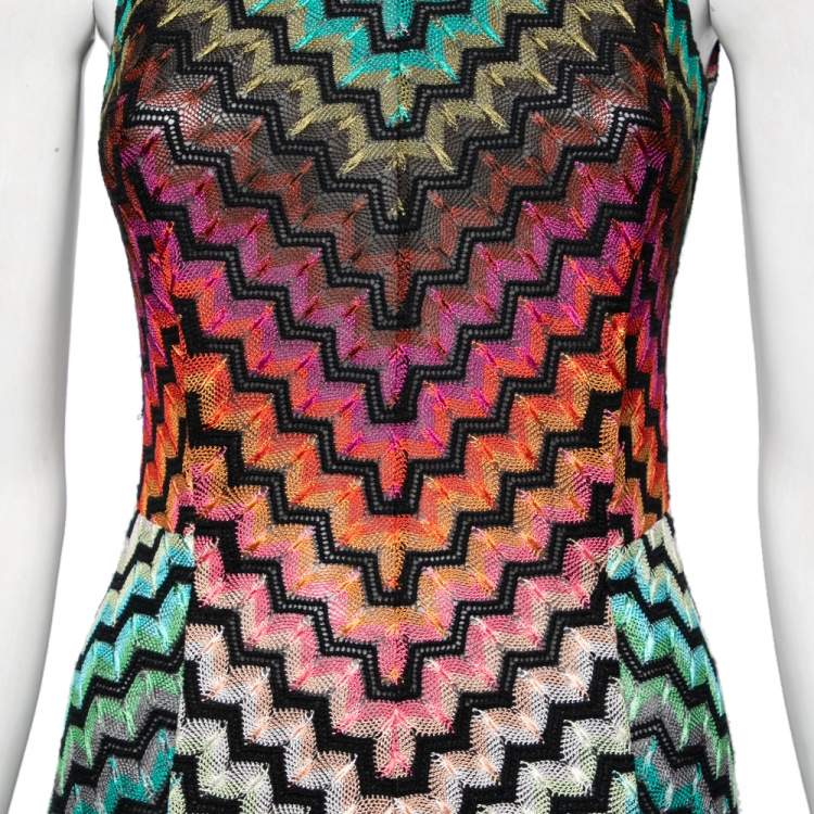 Pre Owned Missoni Multicolored Zig-Zag Patterned Knit Sleeveless Dress S