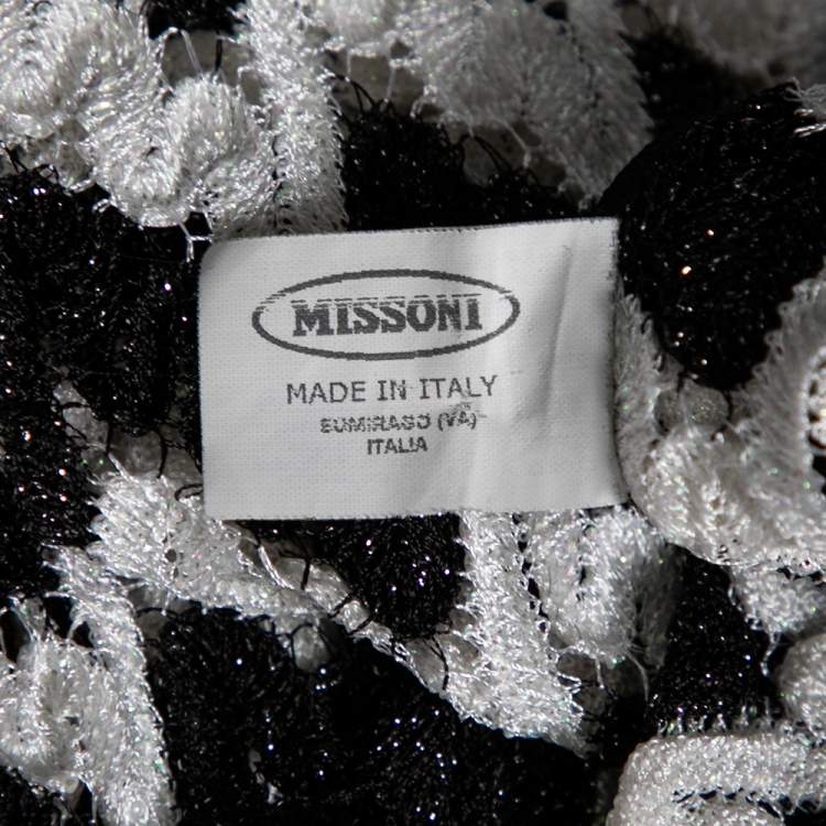 Pre Owned Missoni Monochrome Lurex Wave Knit Button Front Cardigan S