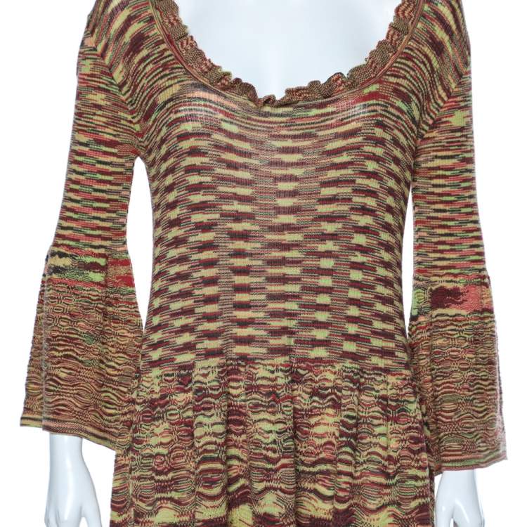 Pre Owned Missoni Multicolor Patterned Wool Knit Midi Dress L