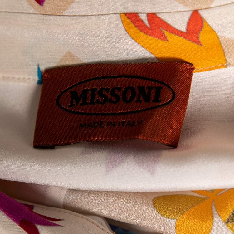 Pre Owned Missoni Cream Printed Crepe & Knit Trim Detailed Button Front Shirt M