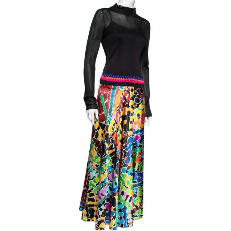 Pre Owned Missoni Multicolored Printed Satin & Knit Maxi Dress M