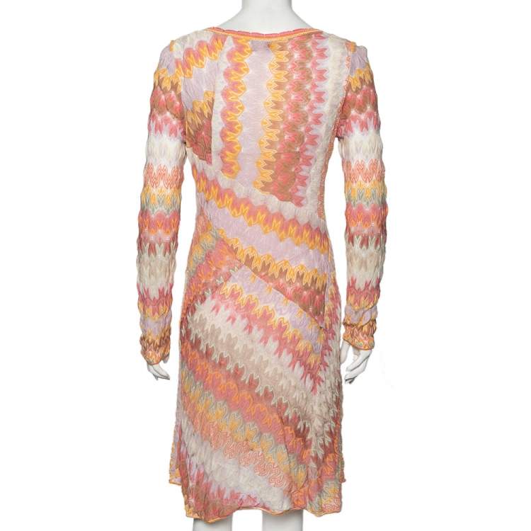 مملوكة مسبقًا Missoni Multicolor Textured Cotton Long Sleeve Midi Dress M
