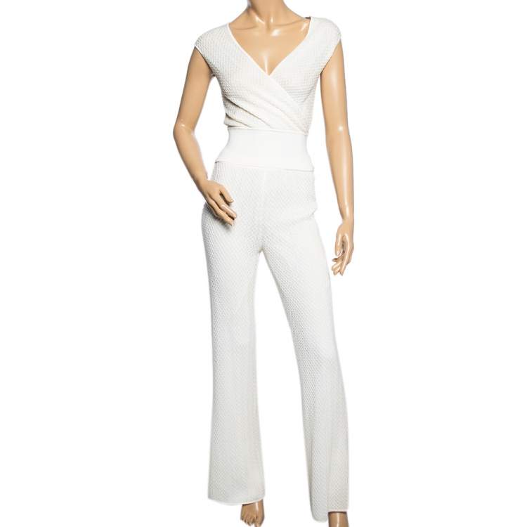 Pre Owned Missoni Cream Textured Knit Set Suit M