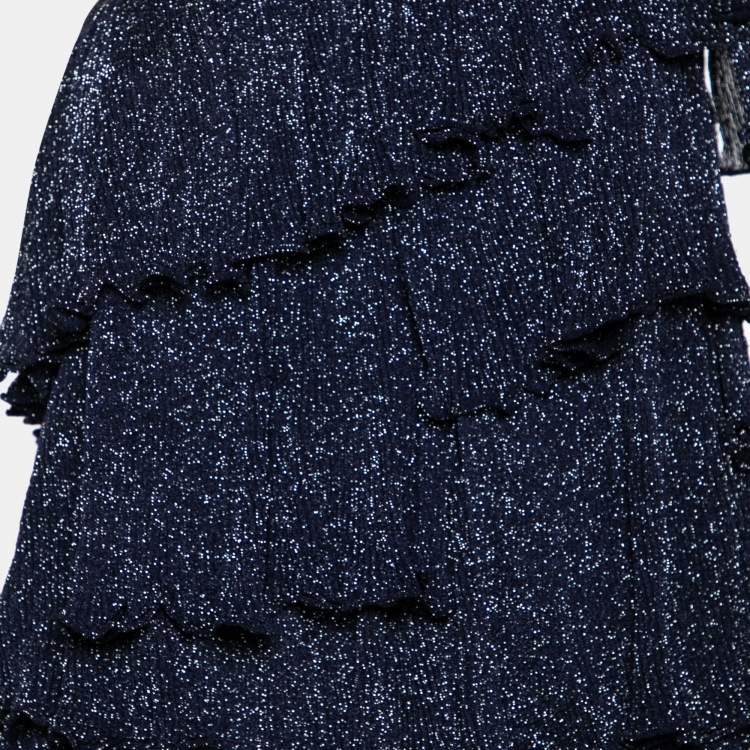 Pre Owned Missoni Navy Blue Lurex Knit Tiered One-Shoulder Short Dress M