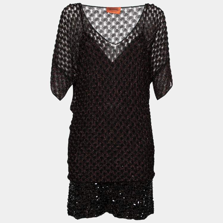 مملوكة مسبقًا Missoni Black Lurex Knit & Crystal Embellished Tiered Mini Dress M