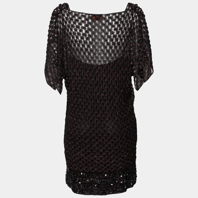 مملوكة مسبقًا Missoni Black Lurex Knit & Crystal Embellished Tiered Mini Dress M