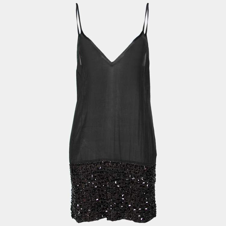 مملوكة مسبقًا Missoni Black Lurex Knit & Crystal Embellished Tiered Mini Dress M