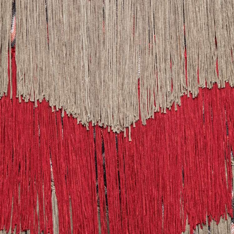 Pre Owned Missoni Green & Red Fringed Knit Strapless Short Dress M