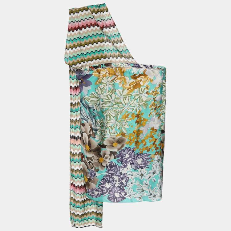 Pre Owned Missoni Multicolor Floral Printed Silk and Knit Paneled Off Shoulder Top S