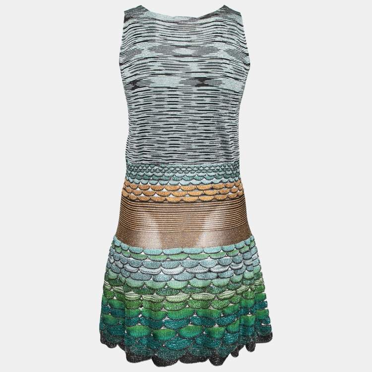 Pre Owned Missoni Multicolor Wave Patterned Knit Sleeveless V Neck Flared Hem Dress M
