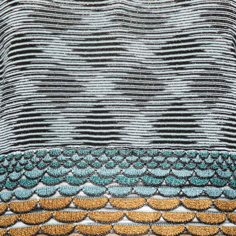 Pre Owned Missoni Multicolor Wave Patterned Knit Sleeveless V Neck Flared Hem Dress M