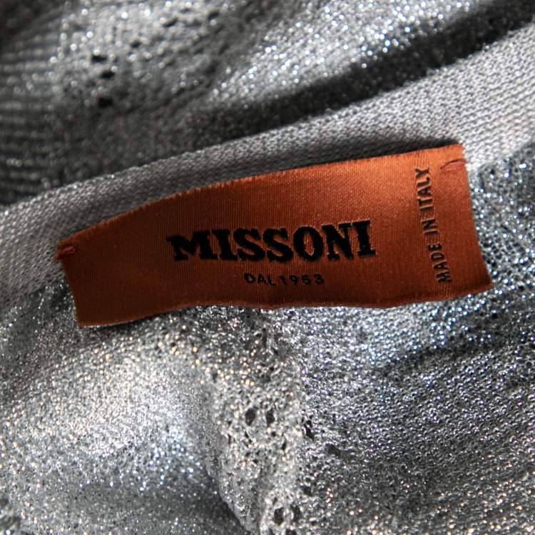 Pre Owned Missoni Silver Textured Lurex Knit Top M