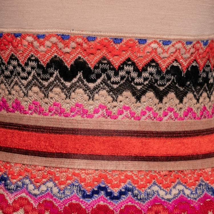مملوكة مسبقًا Missoni Beige Patterned Inset Knit Long Sleeve Dress S