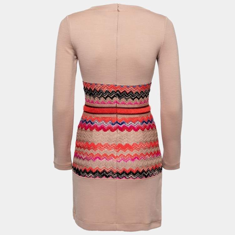 مملوكة مسبقًا Missoni Beige Patterned Inset Knit Long Sleeve Dress S