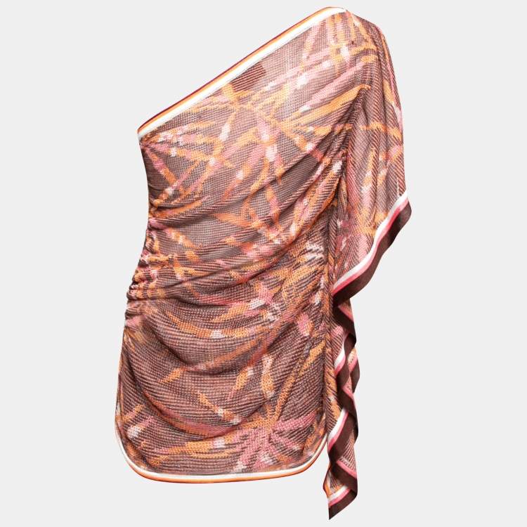 Pre Owned Missoni Brown Intarsia Knit Ruched One Shoulder Top M