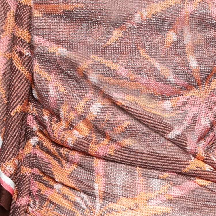 Pre Owned Missoni Brown Intarsia Knit Ruched One Shoulder Top M