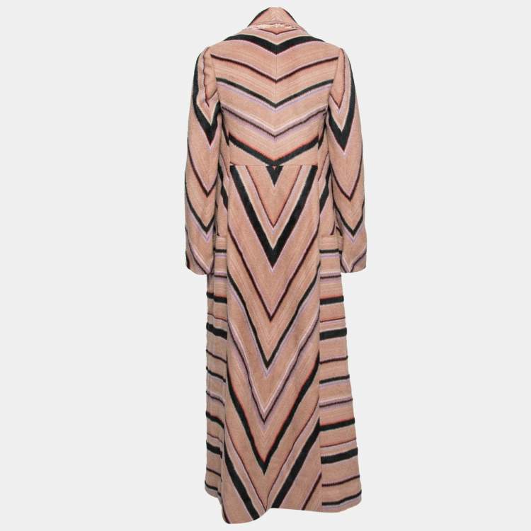Pre Owned Missoni Beige Striped Alpaca Wool Crochet Trimmed Coat S