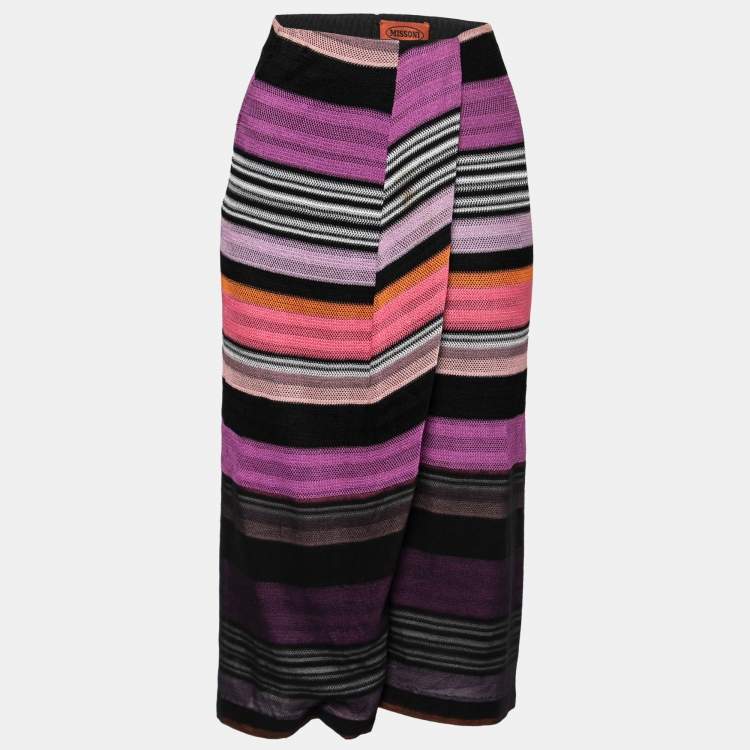 Pre Owned Missoni Multicolor Striped Knitted Slit Detail Skirt S