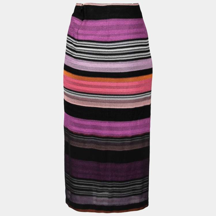 Pre Owned Missoni Multicolor Striped Knitted Slit Detail Skirt S