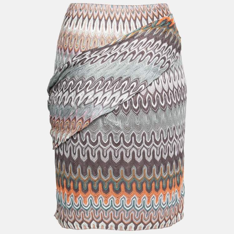 Pre Owned Missoni Multicolor Textured Knit Belted Skirt L