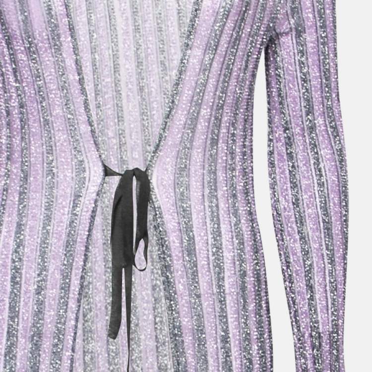 Pre Owned Missoni Metallic Purple Lurex Knit Open Front Belted Long Cardigan S
