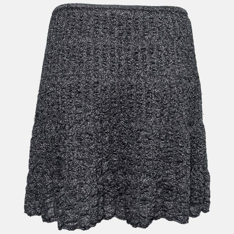 Pre Owned M Missoni Metallic Grey Lurex Knit Textured Flared Skirt S