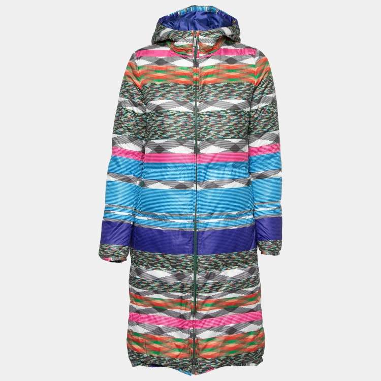 Pre Owned Missoni Multicolor Striped Quilted Down Hooded Coat S