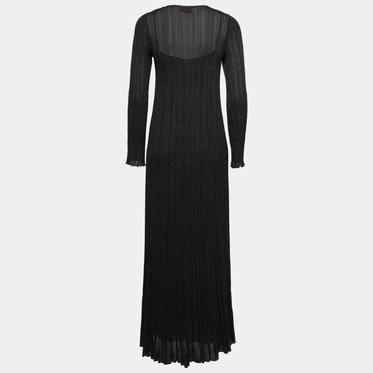 Pre Owned Missoni Black Lurex Ribbed Knit Long Sleeve Maxi Dress M