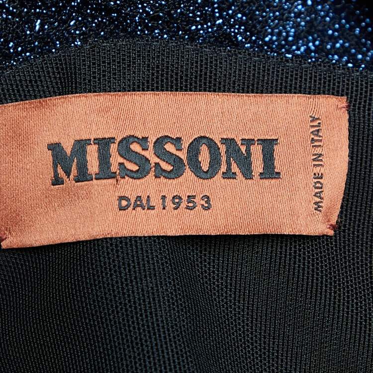 Pre Owned Missoni Navy Blue Lamé Knit High-Low Maxi Dress M
