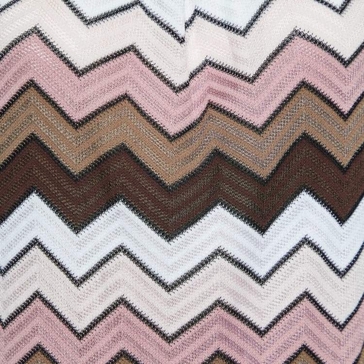 Pre Owned Missoni Pink & Brown Chevron Knit Halter Neck Maxi Dress S