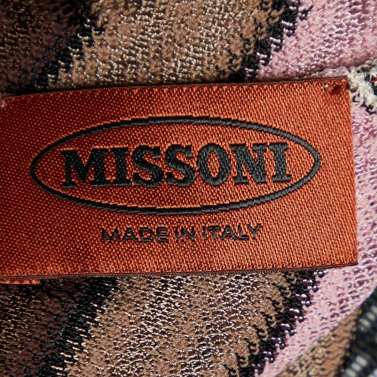 Pre Owned Missoni Pink & Brown Chevron Knit Halter Neck Maxi Dress S
