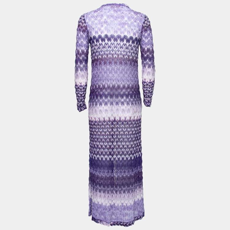 Pre Owned Missoni Purple Patterned Lurex Knit Button Front Long Cardigan S